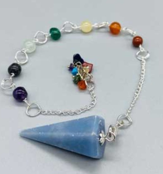 Angelite 7 Chakra 6 sided pendulum