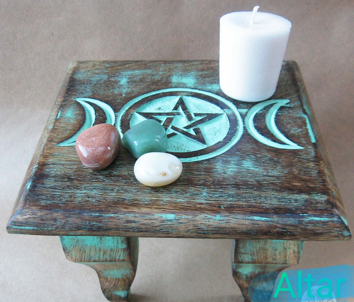 Antiqued Triple Moon altar table 6"