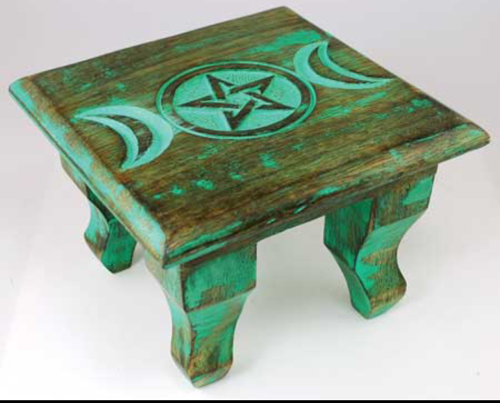 Antiqued Triple Moon altar table 6"