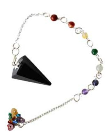 Tourmaline, Black 7 Chakra 6 sided pendulum