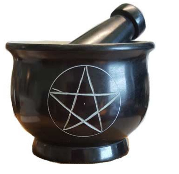 Black pentagram Mortar & Pestle - Burning Times Candles
